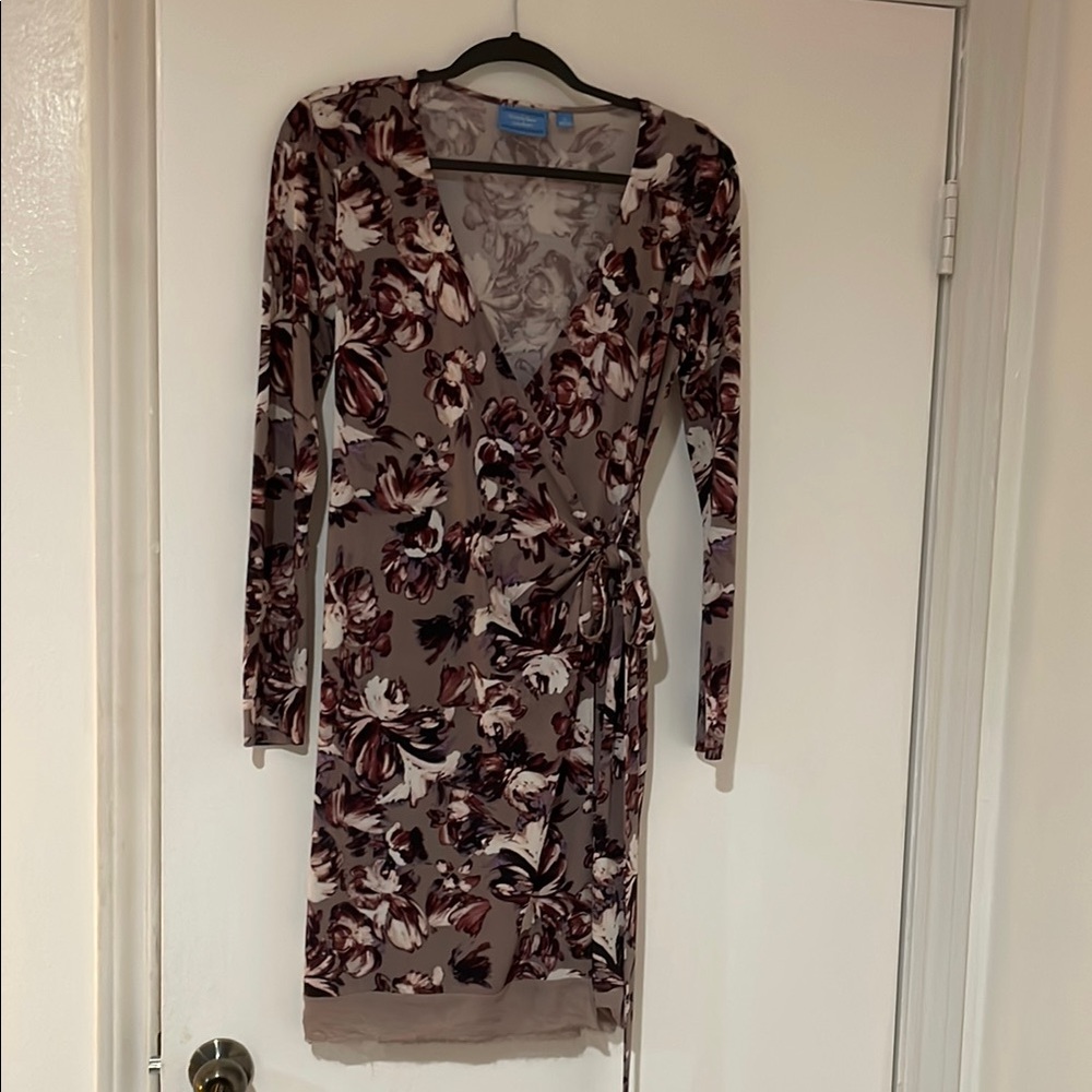 Simply Vera Vera Wang Floral Long Sleeve Dress - Brown and Pink